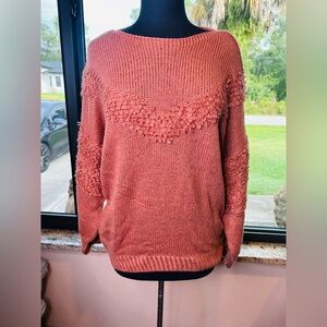Like Love Women's Textured Knit Sweater Rust Size Large